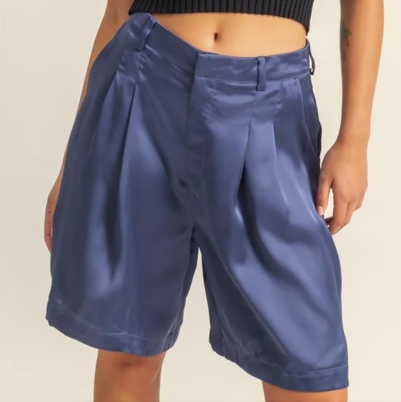 Women's Blue Satin Shorts